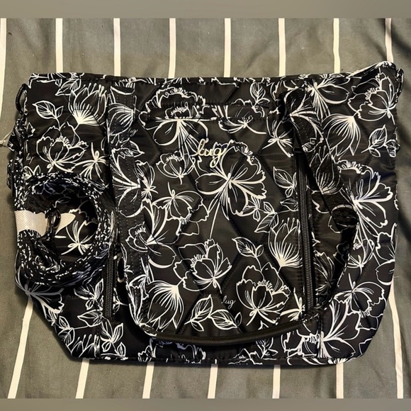 Lug Rally Tote Bag in Outline Floral Black with Micro Houndstooth Lining - Picture 6 of 9